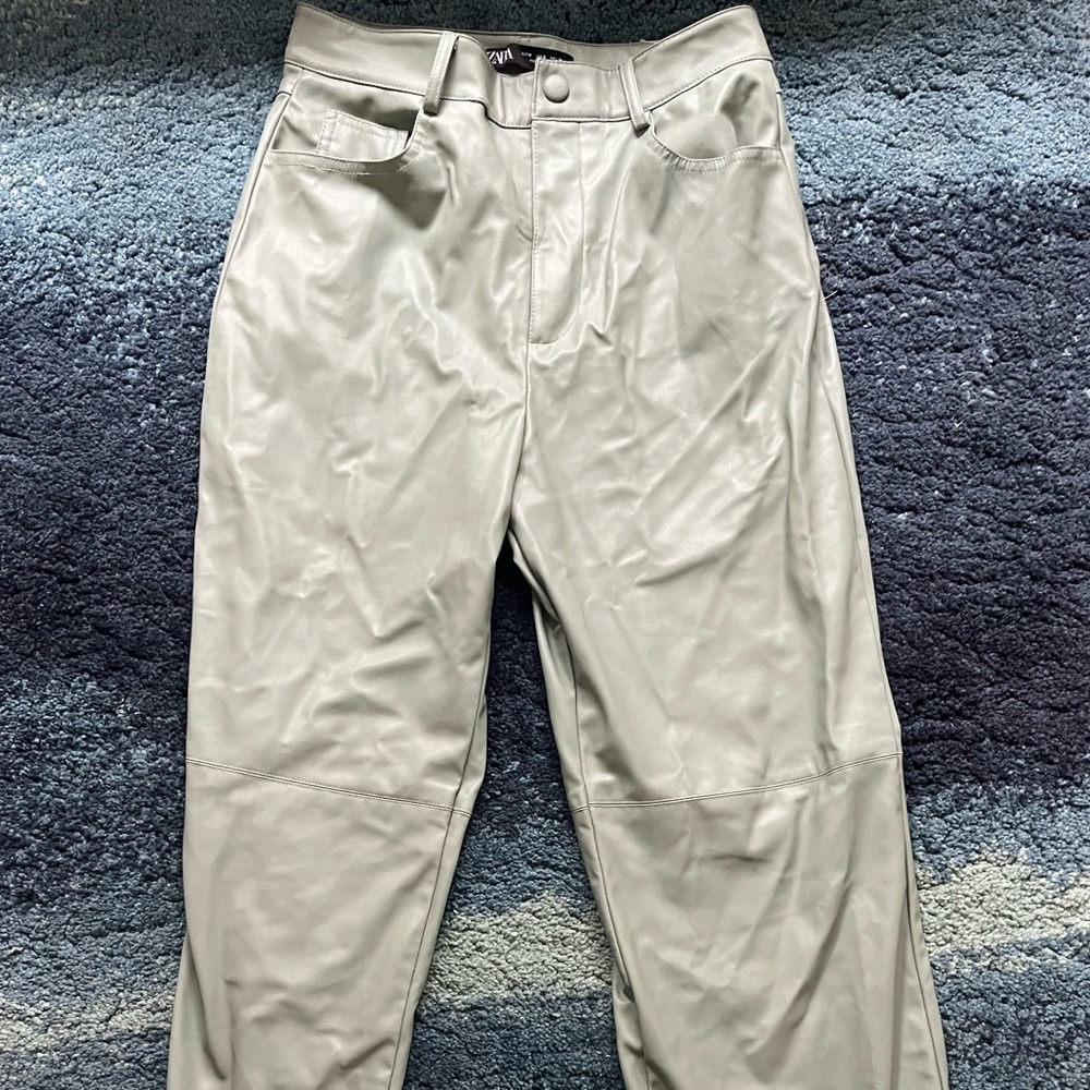 Zara sage green leather straight pants